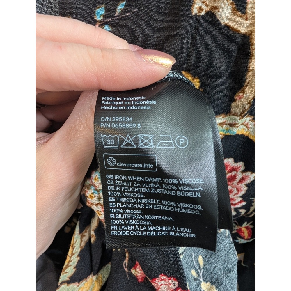GP & J Baker H&M Floral Bird Print Dress Womens Black Chinoiserie Shift - Size 4 - Picture 4 of 8